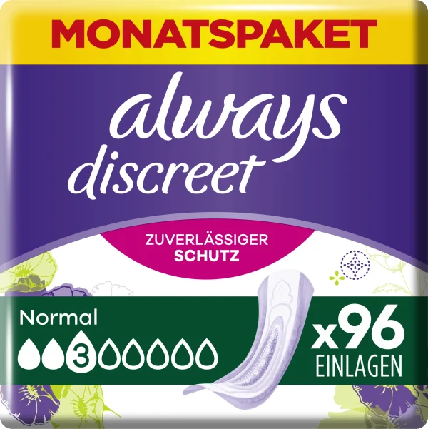 Always® Monatspaket Discreet Inkontinenz-Einlagen Normal 1