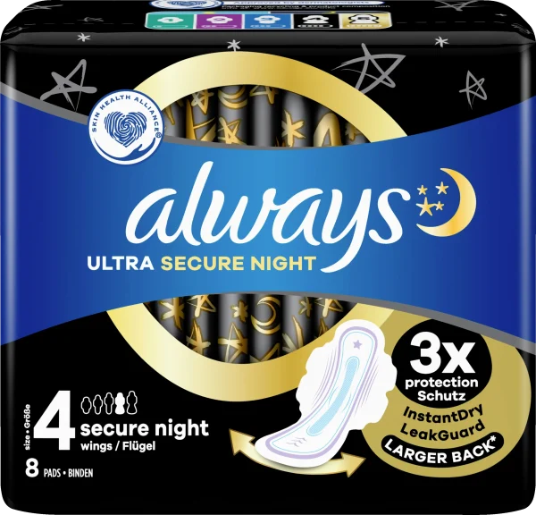 Always® Ultra Damenbinden Secure Night Mit Flügeln 1