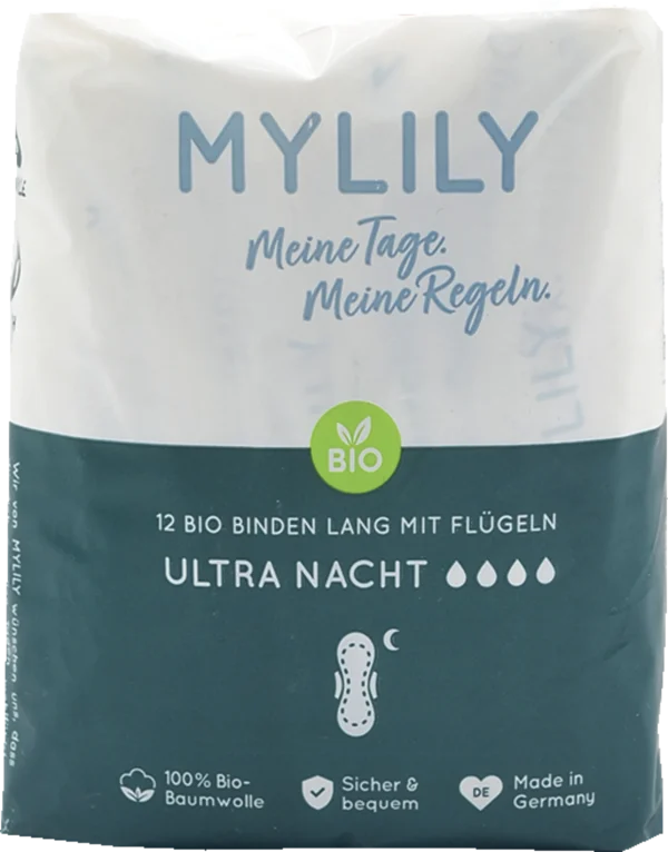 MYLILY Bio Binden Lang Mit Flügeln Ultra Nacht 1