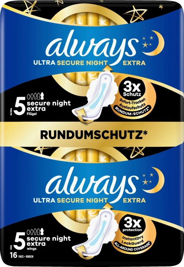 Always® Damenbinden Ultra Secure Night Extra Mit Flügeln Gr. 5 BigPack 1