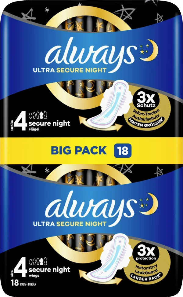 Always® Damenbinden Ultra Secure Night Mit Flügeln Gr. 4 BigPack 1