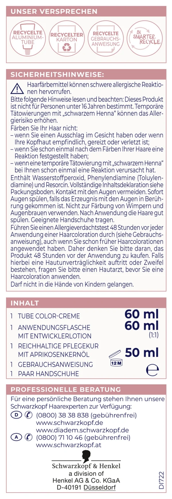 Schwarzkopf Diadem 3in1 Pflege-Color-Creme 722 Dunkel Blond 4