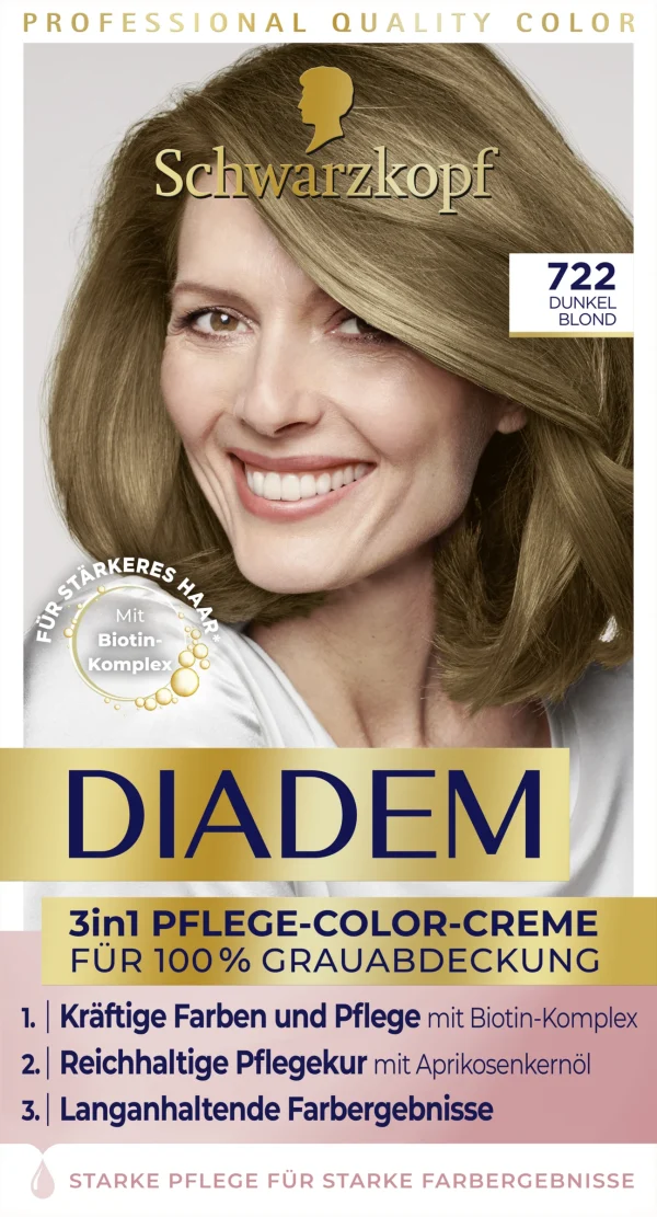 Schwarzkopf Diadem 3in1 Pflege-Color-Creme 722 Dunkel Blond 1